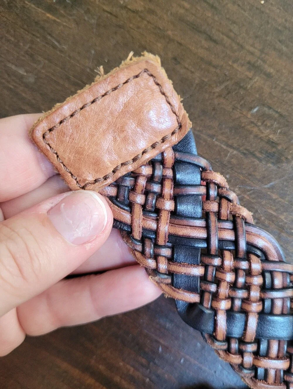 Fossil Belt Woven Black Brown Brass Buckle Medium